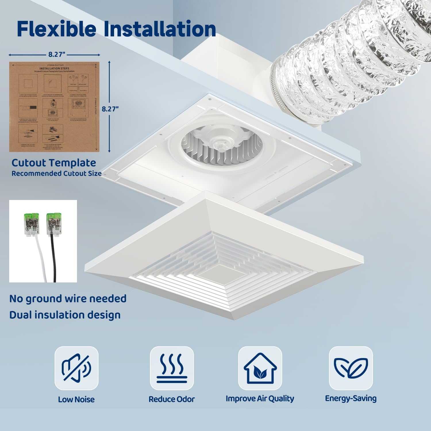 Bathroom Ceiling Exhaust Fan, 100 CFM 1.0 Sones Ultra Quiet, 9.8" Panel 8.27"x8.27" Mount, 4" Duct, Energy Efficient Household Ventilation Fan for Bathroom Home Office