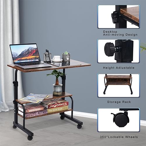 Miniatura 5 de Escritorio portátil con ruedas de altura ajustable, escritorio de pie pequeño de 32 pulgadas, escritorio de computadora para espacio pequeño,