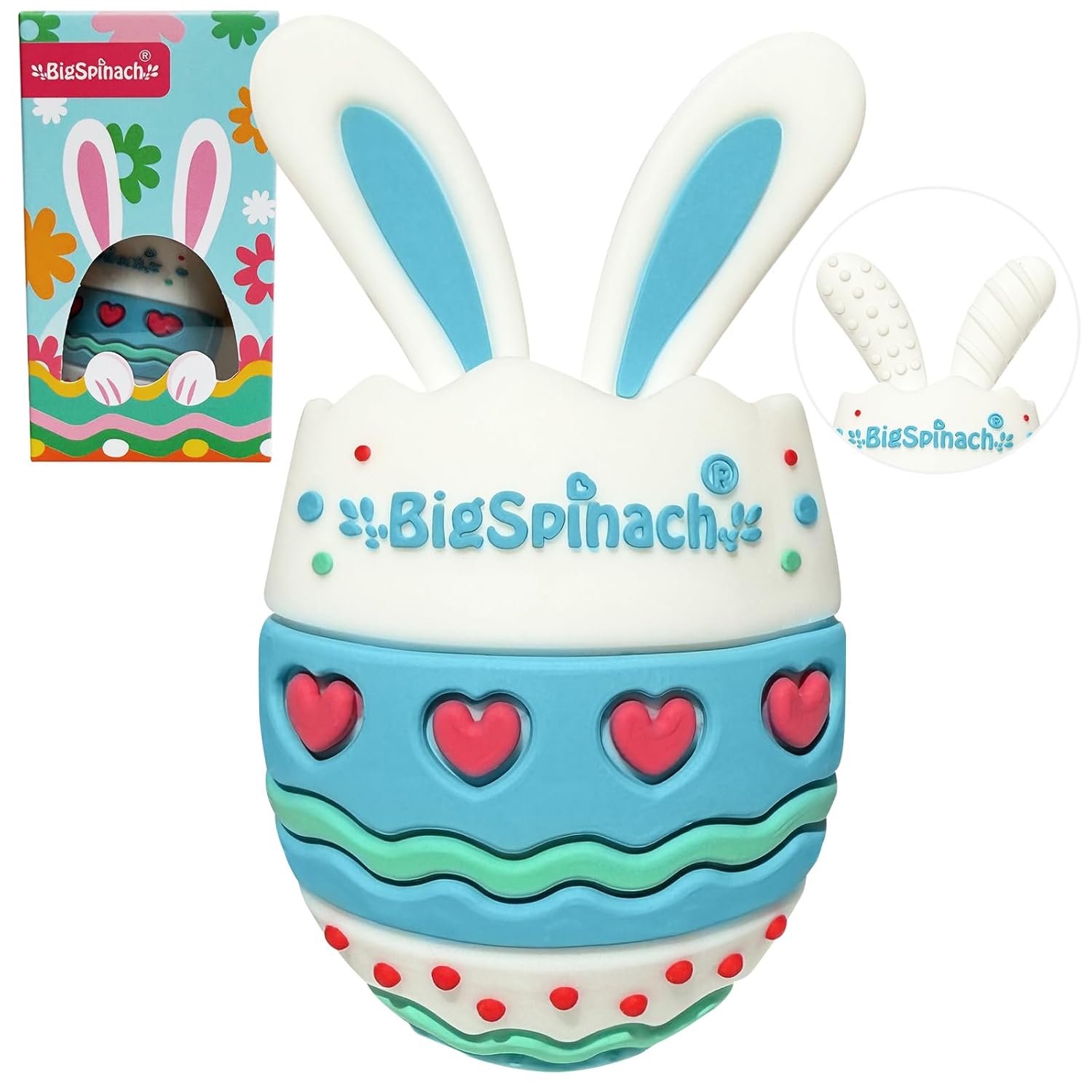 BIGSPINACH Easter Egg Baby Teether,Baby Teething Toy for Pain Relief,Silicone Bunny Rabbit Teether,Easter Gift for Babies,Sensory Toy for Boys & Girl (Blue)