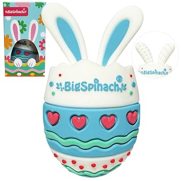 BIGSPINACH Easter Egg Baby Teether,Baby Teething Toy for Pain Relief,Silicone Bunny Rabbit Teether,Easter Gift for Babies,Sensory Toy for Boys & Girl Baby Blue