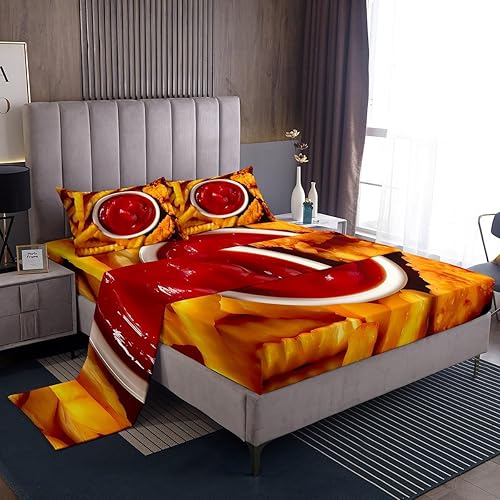 Feelyou Juego de sábanas de pollo y comida tamaño individual, sábanas de papas fritas con bolsillo profundo, juego de sábanas ajustables para niños disponible en Yaxa Costa Rica