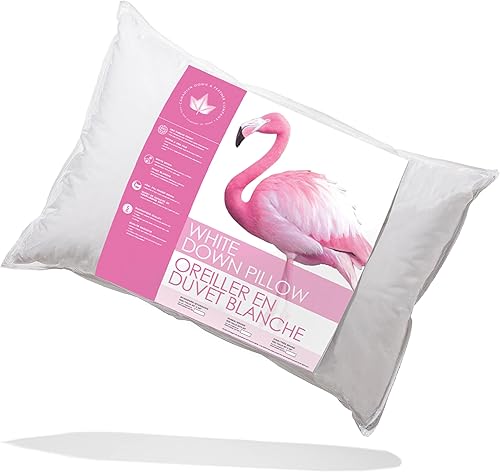 Miniatura 2 de Canadian Down & Feather Co. - Almohada de plumón blanca de soporte medio, tamaño estándar, carcasa de 260 hilos, 100% algodón, relleno en Canadá