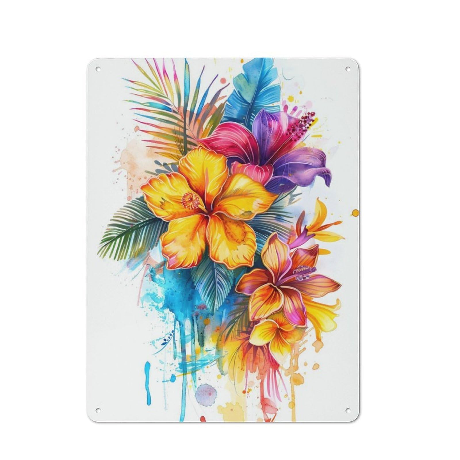 Junmoney Flowers Watercolor Rustic Metal Sign 40X30cm Featuring For Living Room Wall, For Vintage Wall Decor Fans, For Metal Sign Collectors