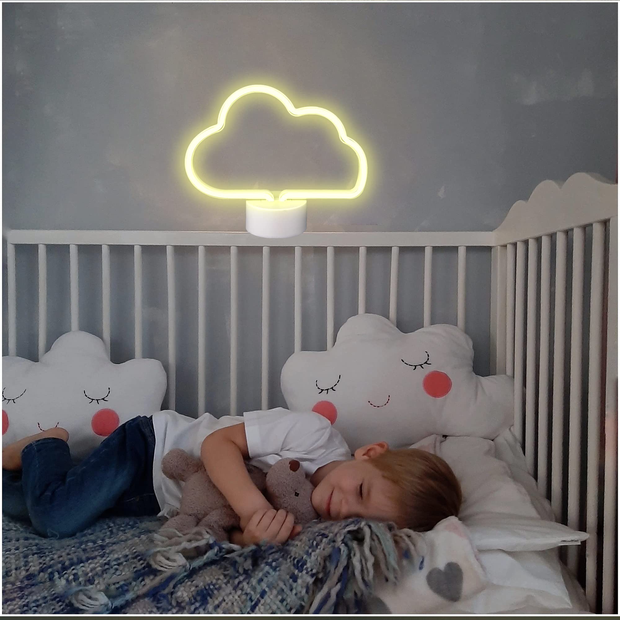 BringLuck2U luci al neon, Nuvola Insegna al neon Decorazione da parete a LED USB/Luce notturna a batteria per Natale Regalo di compleanno Festa per bambini Soggiorno Decorazioni per matrimoni