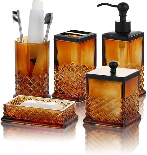 Miniatura 1 de PYZX-HOME Juego completo de accesorios de baño de cristal, juego completo de accesorios de baño de 5 piezas, incluye dispensador de loción,