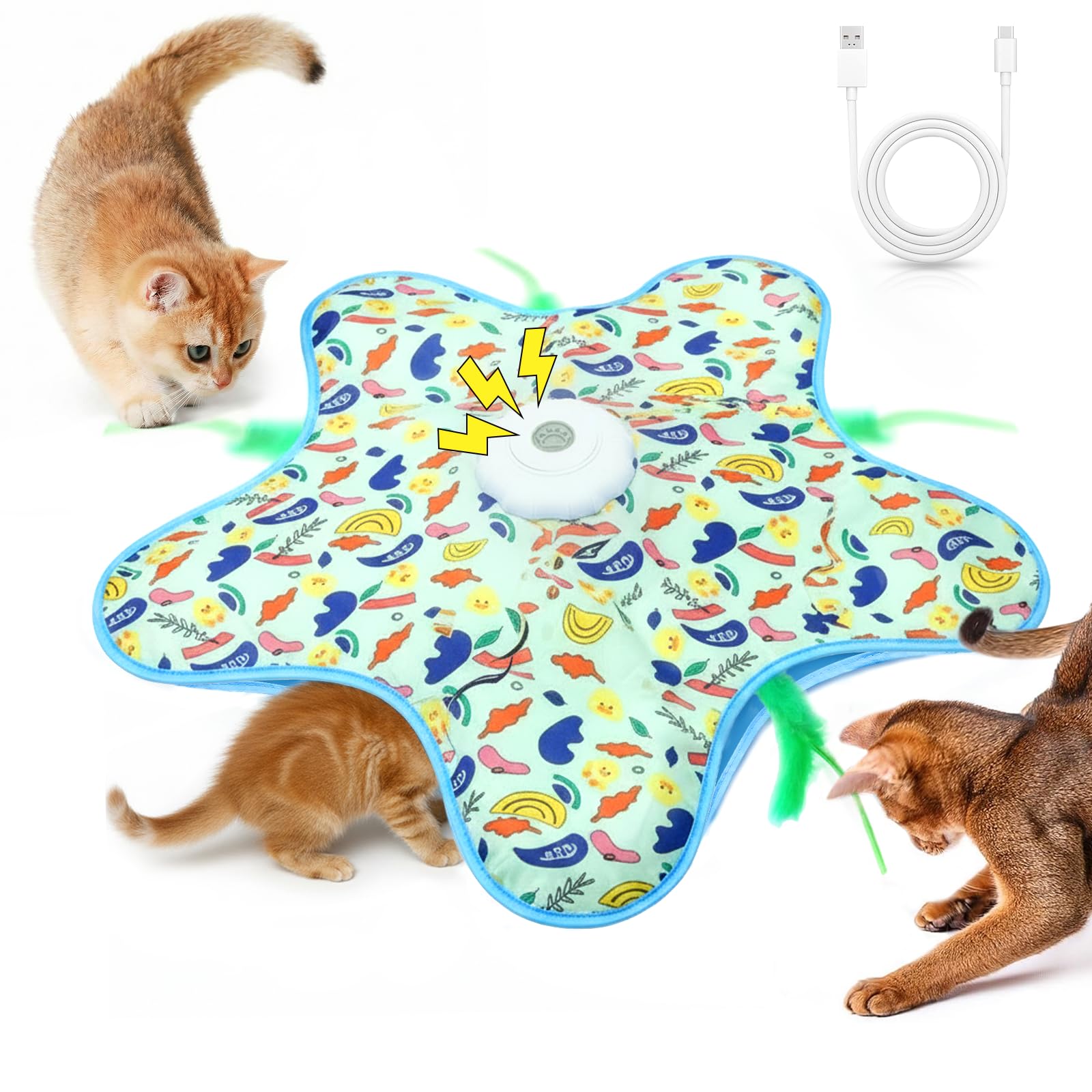 Juguetes interactivos para gatos de interior, juguete interactivo recargable para gatos con escondite activado por tacto, pluma aleteante y chirrido de ratón, ejercicio y diversión para gatos