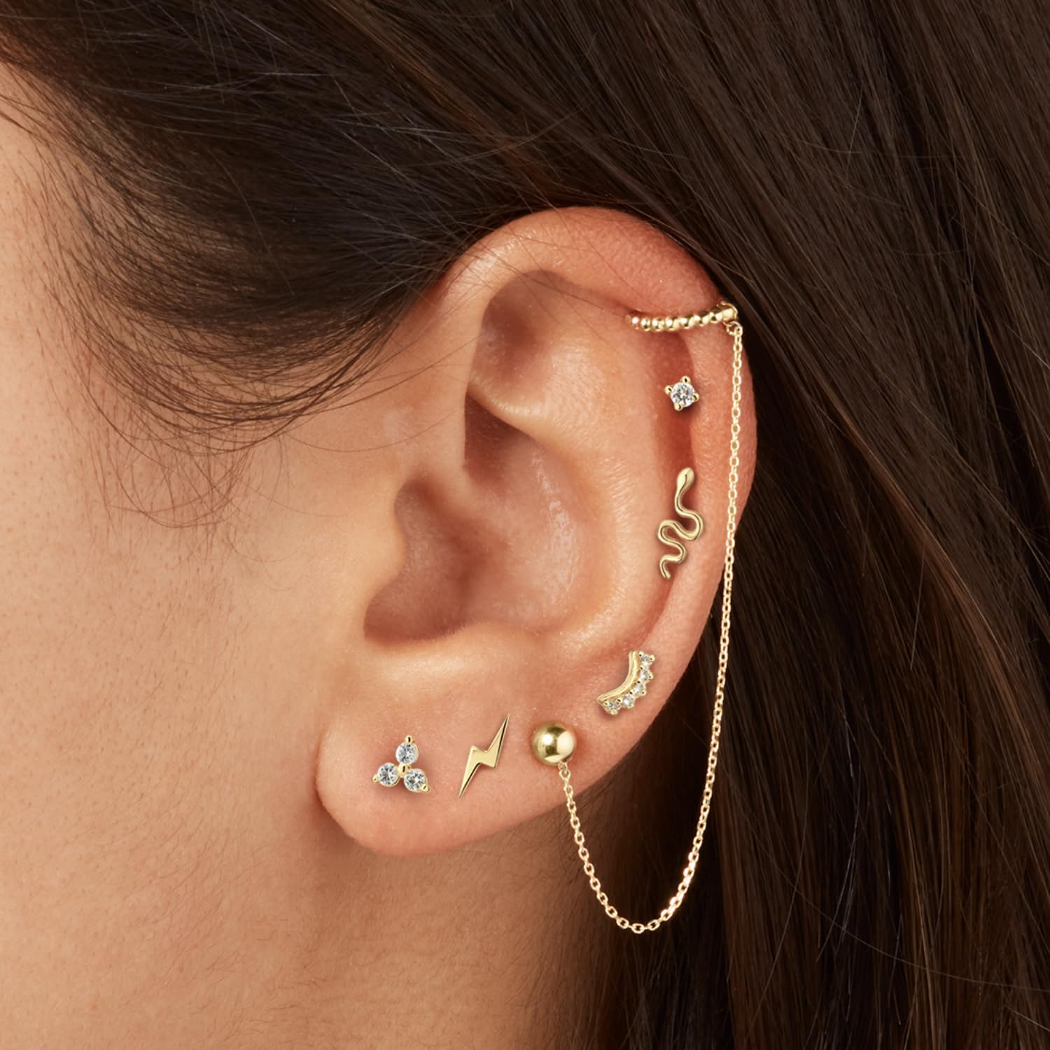 JACKIE GOLD Schmuck Damen | 14 Karat / 585 Echt Gold Ohrschmuck | Snake Piercing JKP24.429 | Stablänge 6 mm | Piercing mit Schlange