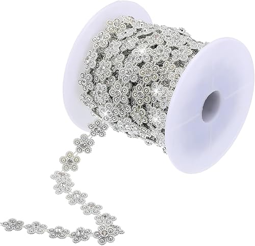 MECCANIXITY Cadena de perlas y diamantes de imitación de 10 yardas para decoración de vestidos, decoraciones creativas de bricolaje