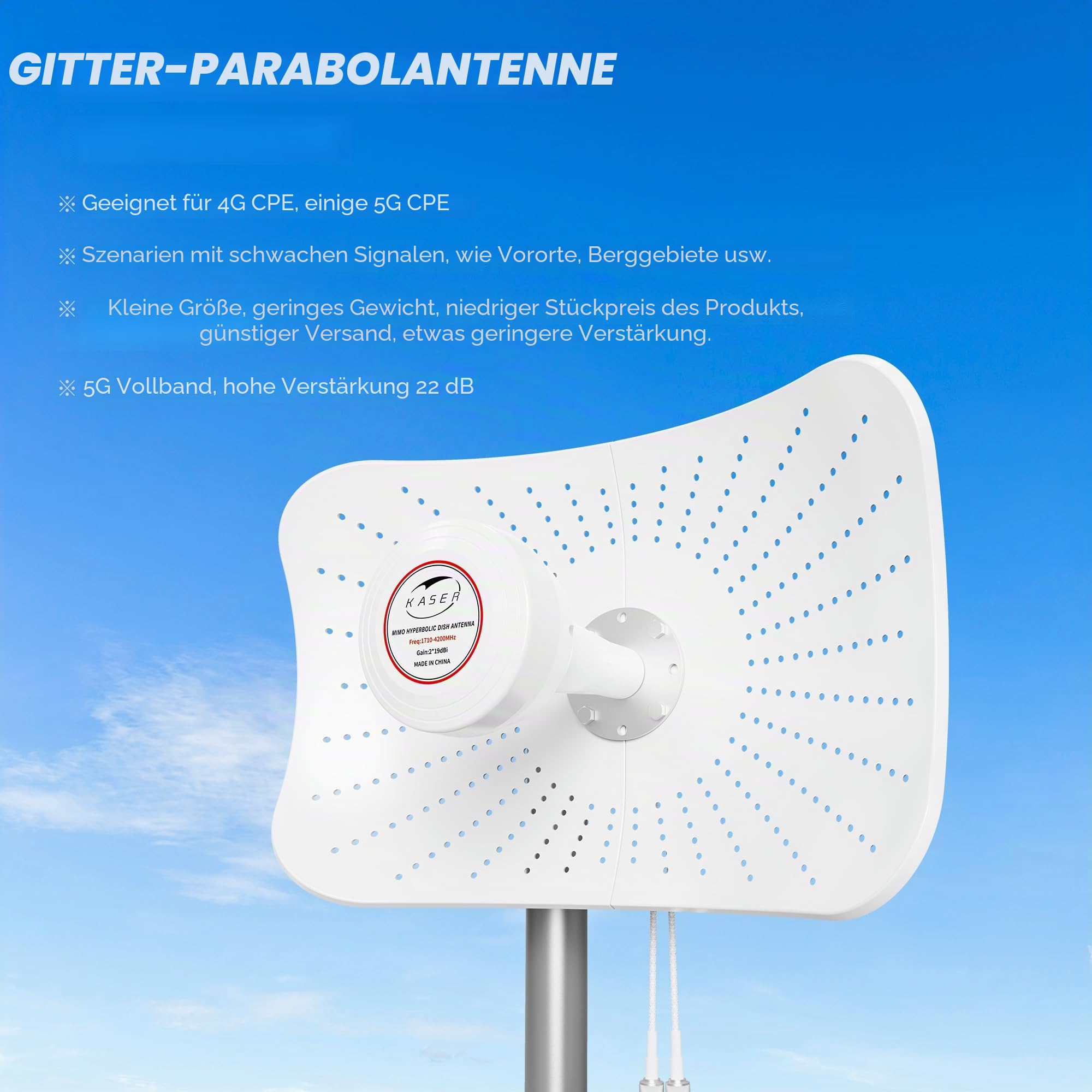 KASER Antenne 5G 4G LTE Mimo 1710-6000 MHz Gewinn bis zu 19 dBi kompatibel mit Router 5G 4G N-SMA Anschluss mit TS9 - X2 Kabel 10 m