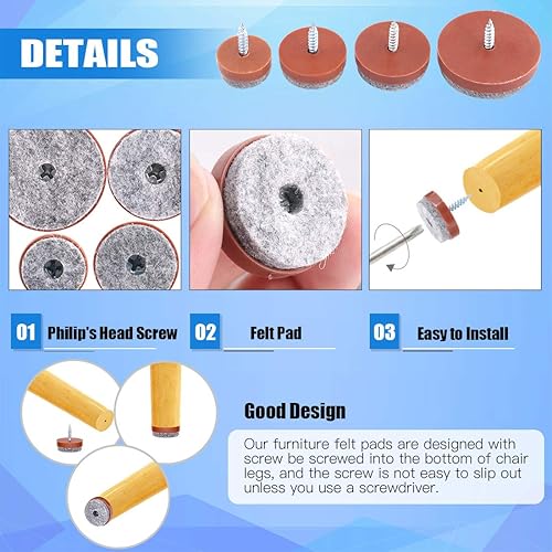 Miniatura 4 de Glarks 52 protectores antideslizantes de fieltro antideslizantes para muebles de 0.78 pulgadas (0.787 in), para patas de madera de silla, mesa,