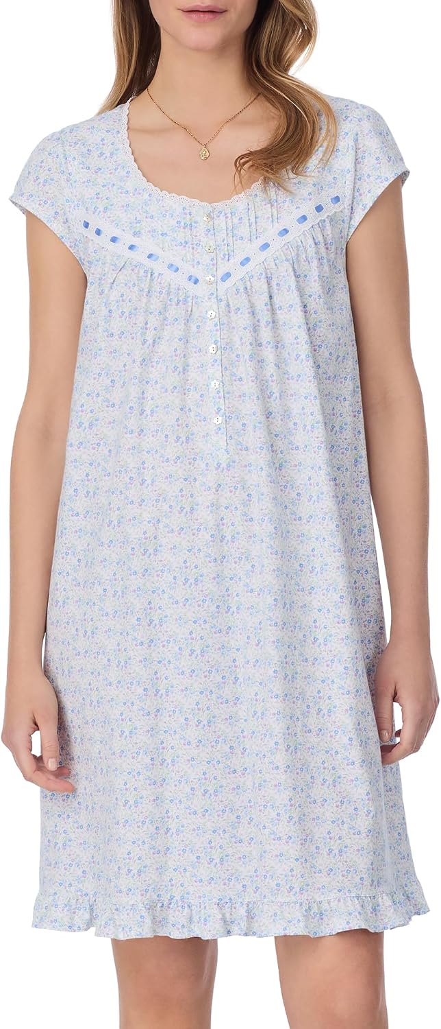Eileen West Sleepwear & Loungewear for Women - Jersey Knit Collection - 100% Cotton Lightweight Sleeveless Short Nightgown