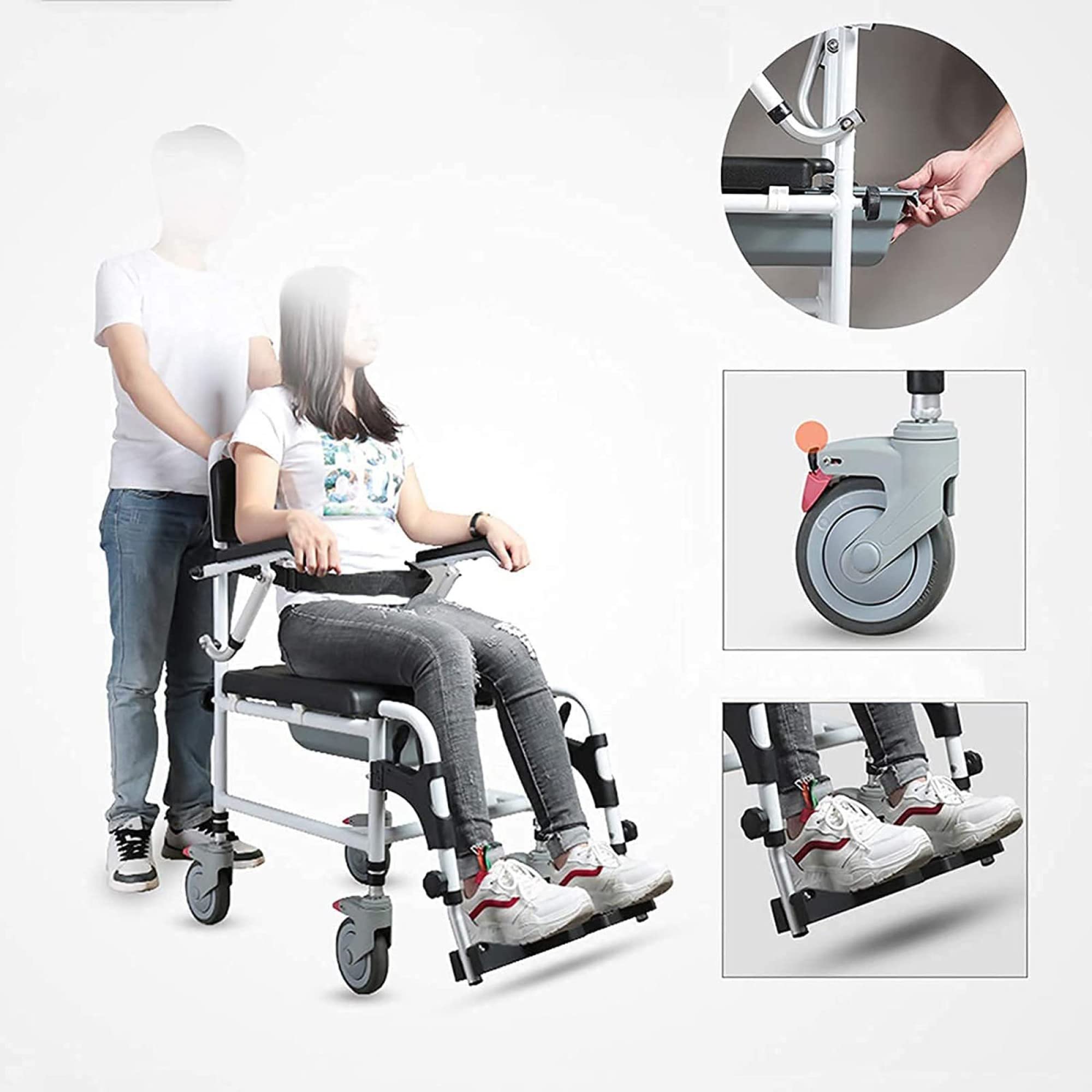 Sedia da Bagno con Ruote, Sedia da Toilette Sedia da Bagno per Sedia a rotelle Sedia da Trasporto per Bagno Sgabello da Bagno per Anziani disabili