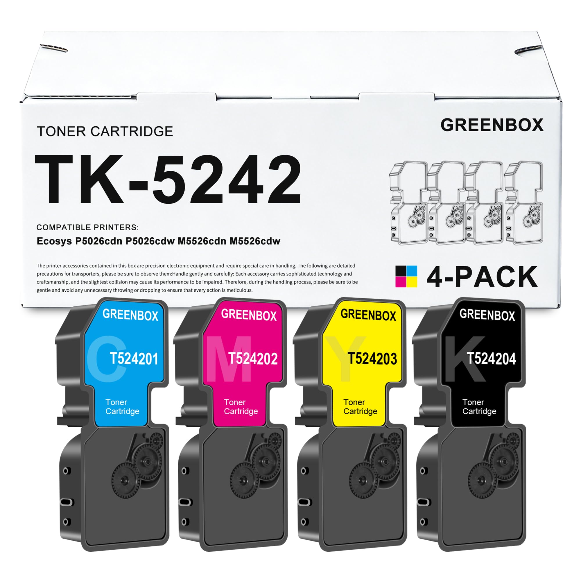 GREENBOX Compatible TK-5242 Toner Cartridge Replacement for TK-5242K TK-5242C TK-5242M TK-5242Y for Ecosys M5526cdw P5026cdw P5026cdn M5526cdn Printer