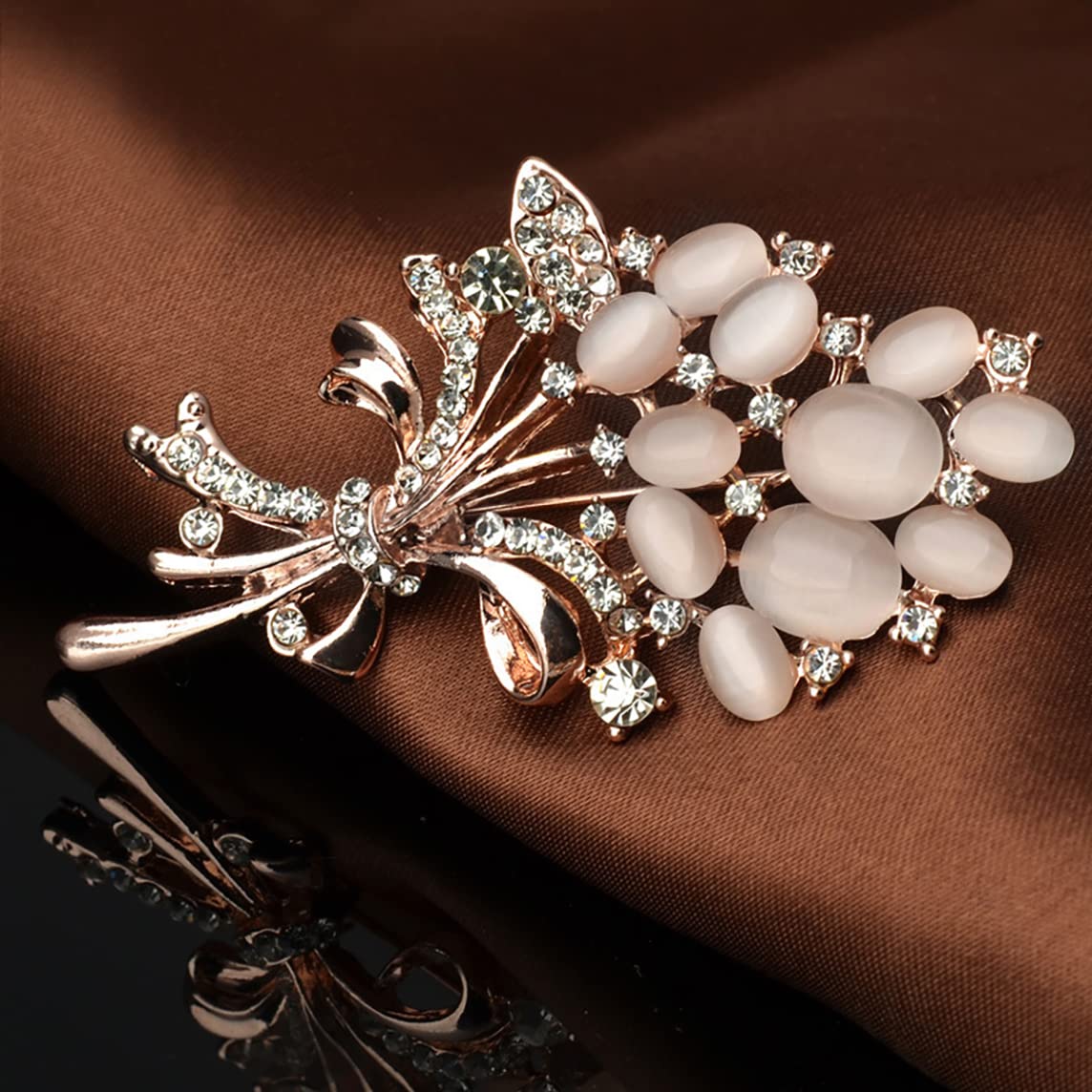 Broche Cygne En Métal Doré Rosé Avec Opale Rose Et Strass - Neuf Sans Emballage