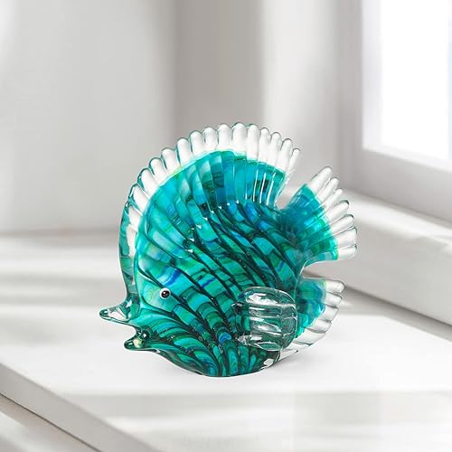 Miniatura 4 de LONGWIN Escultura de pescado tropical hecha a mano con rayas de vidrio, soplado a mano, estatuilla de animales marinos, decoración de mesa para el