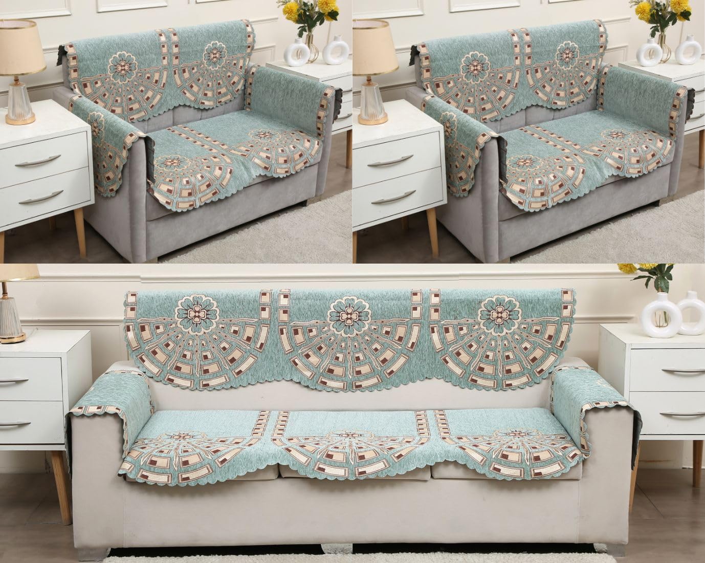 Fashion Throw Box-Chenille Sofa Cover 7 Seater L Shape 7 Seats | Anti-Slip Protector Sofa Slipcovers for Living Room Furniture Home Decor Sage Green 7 + Arm Cover-image-43