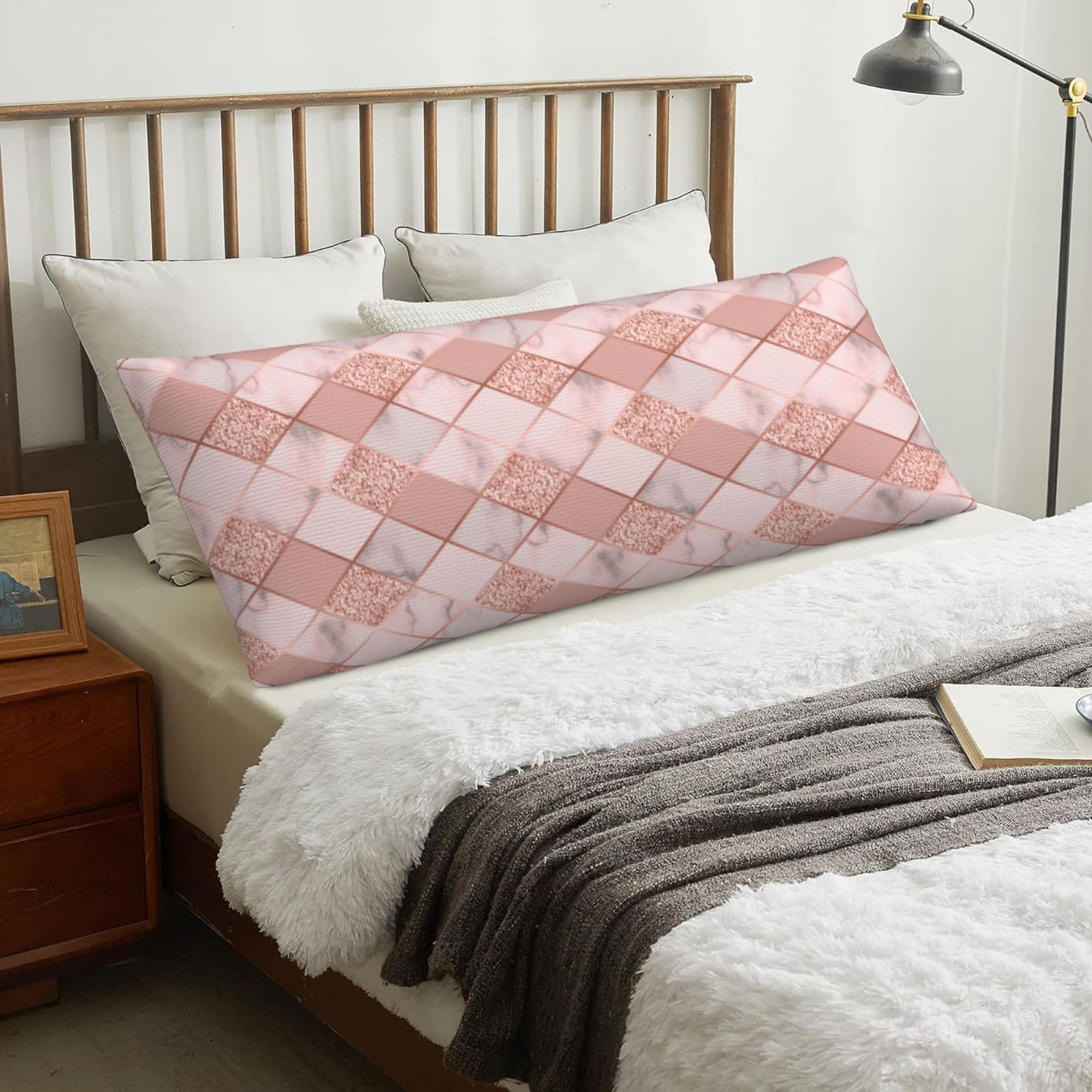 Marble Luxury Geometric, Body Pillow Cover with Zipper,Long Body Pillowcase 20 x 60 in