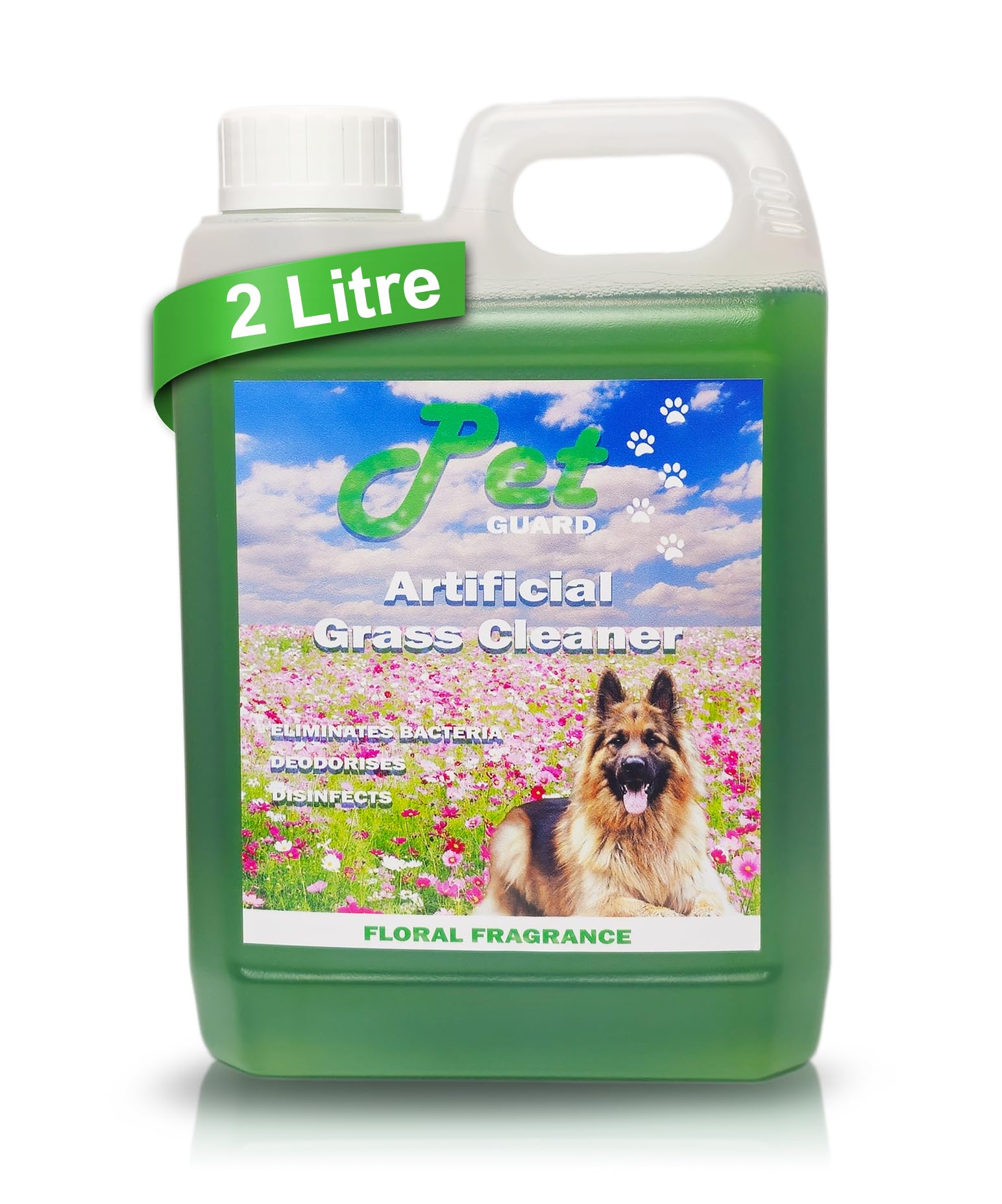 Pet Guard Artificial Grass Cleaner 2L Dog Safe Pet Eliminates Bacteria Deodorises Disinfects - Puppy Urine Cleaner & Odour Remover - Astro Turf Cleaner Dog Urine and Poop - Pet Friendly (Floral)