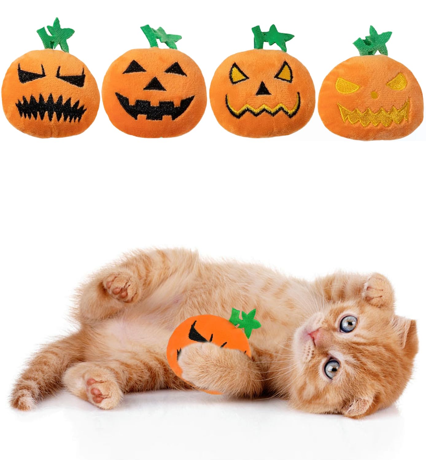 BORFUE 4pcs Halloween Pumpkin Toys Pumpkin Shaped Pet Sound Toy Pet Training Toy for Cat Kitten Indoor Festive Holiday Cat Lover Gift