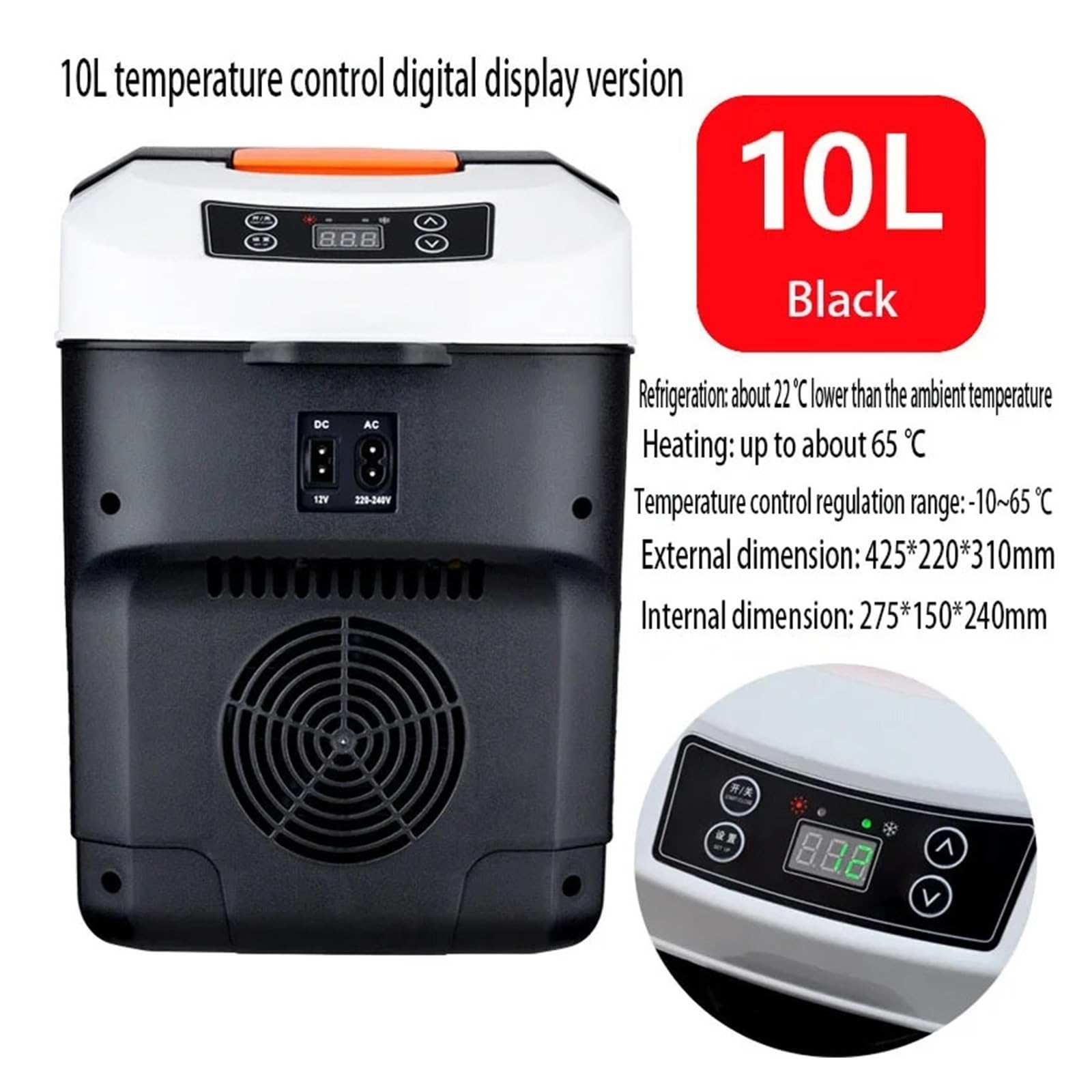 Mini refrigerador for Coche de 10 litros, Ideal for Uso doméstico, en vehículos, dormitorios, Camiones, frío y Calor, con Control de Temperatura y Pantalla Digital.(Temperature Control,Us)