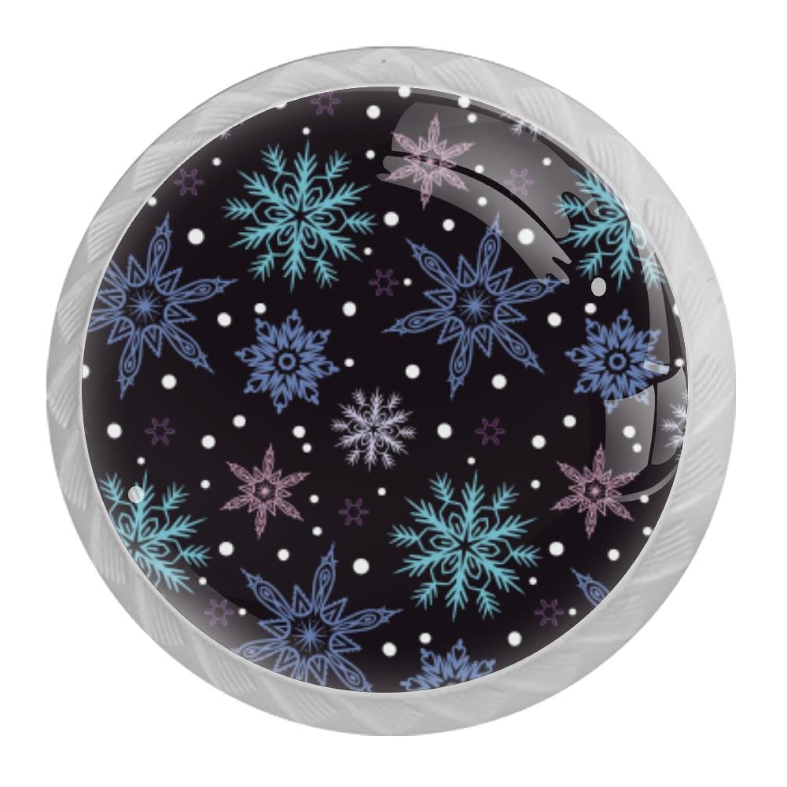 Tqmspg Multi15 4 Pieces Drawer Pulls Snowflakes Pattern Door Knobs Dresser Handles For Kitchen Wardrobe Cupboard Hardware Furniture