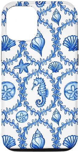 Funda para iPhone 1212 Pro Coastal Granddaughter Blue Shells Starfish Seahorse Preppy