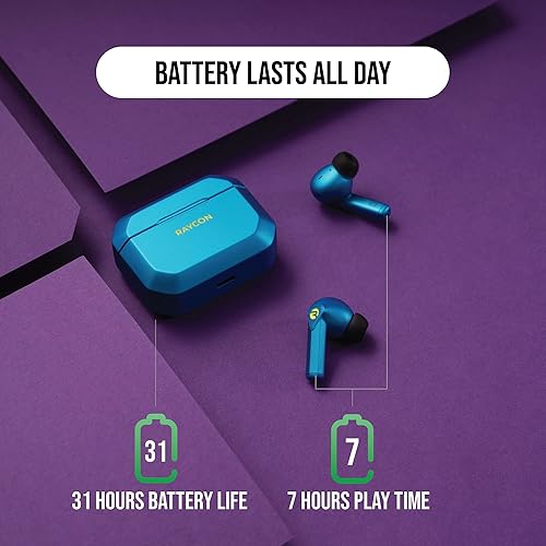 Miniatura 8 de Raycon Los auriculares inalámbricos Bluetooth para juegos con micrófono integrado, baja latencia, 31 horas de batería, funda de carga con