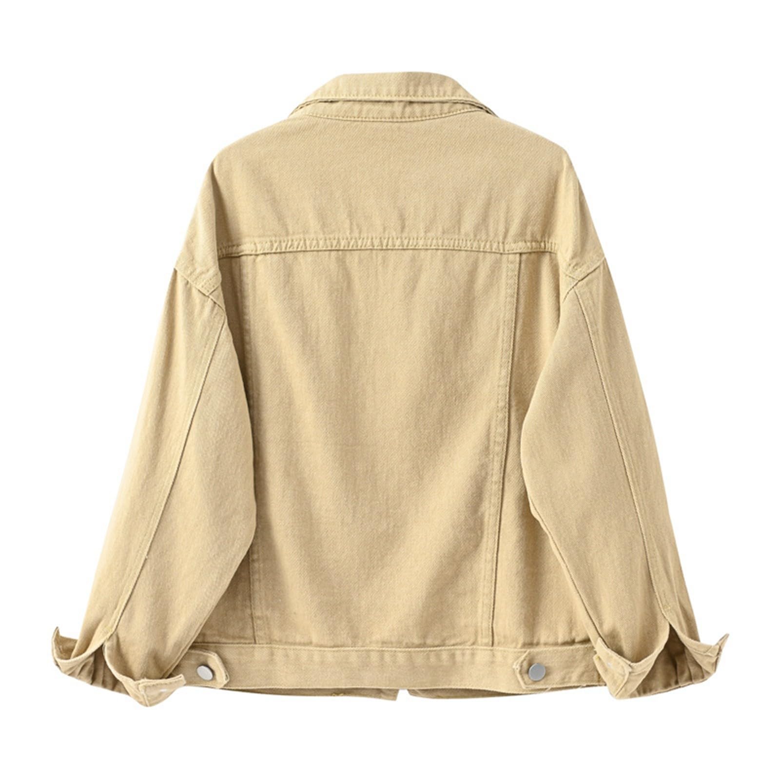 Generisch 2026 Chaqueta vaquera para mujer con bolsillos grandes, cierre de botones, abrigo corto monocolor, versátil y combinable para el día a día