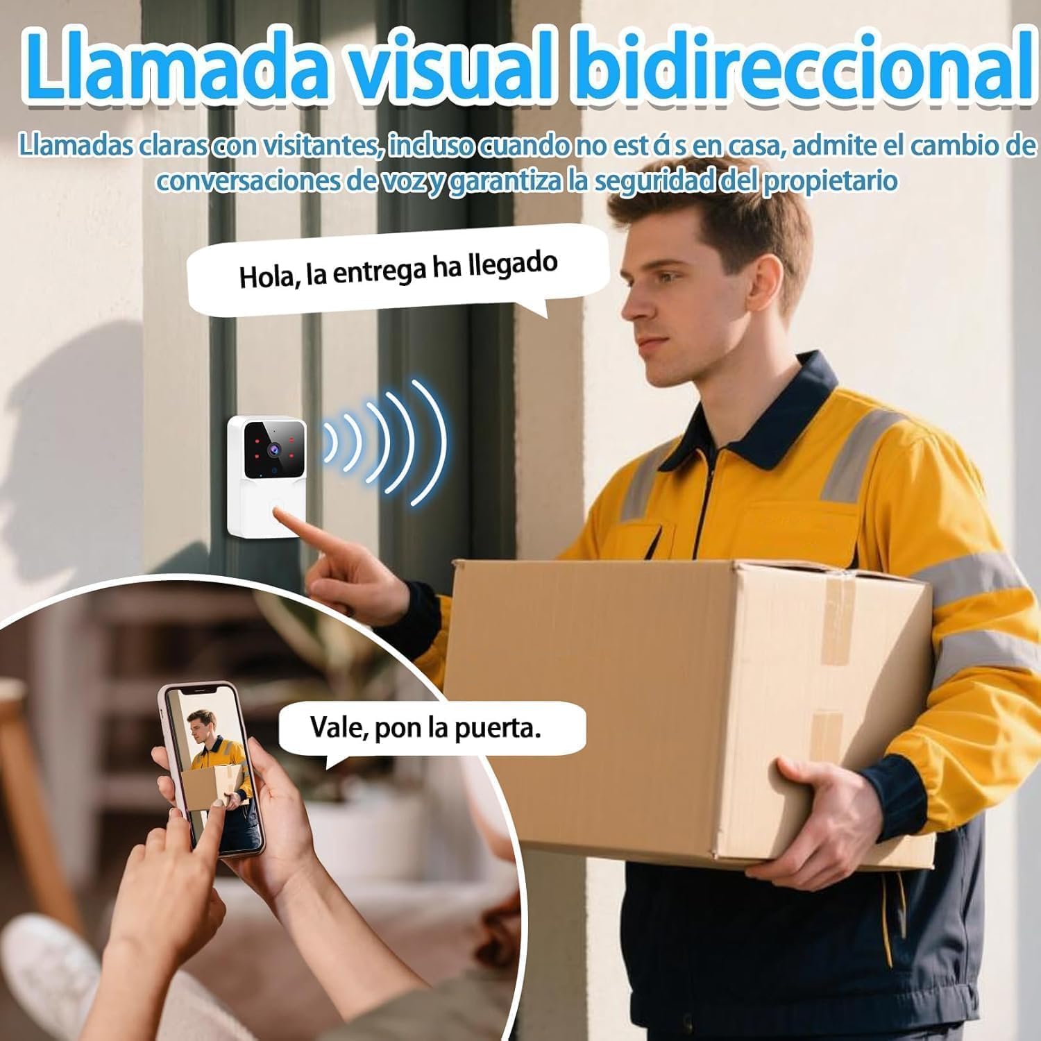 Genérico Timbre Videoportero Inalámbrico con Cámara HD1080P,Resistente al Agua,Visióm Nocturna,Videocitofono WiFi,Intercomunicador Bidireccional, Control De Aplicaciones, Instalación Inalámbrica