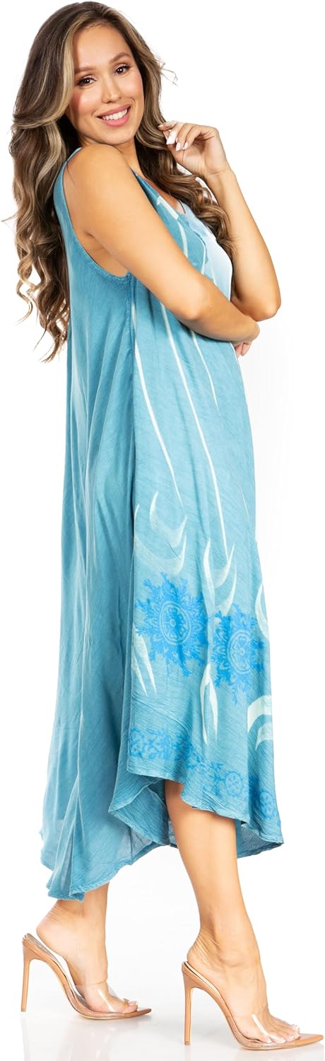 Sakkas Starlight Fourth Women's Tie Dye Caftan Tank Dress/Cover Up Beach Kaftan - Image 4