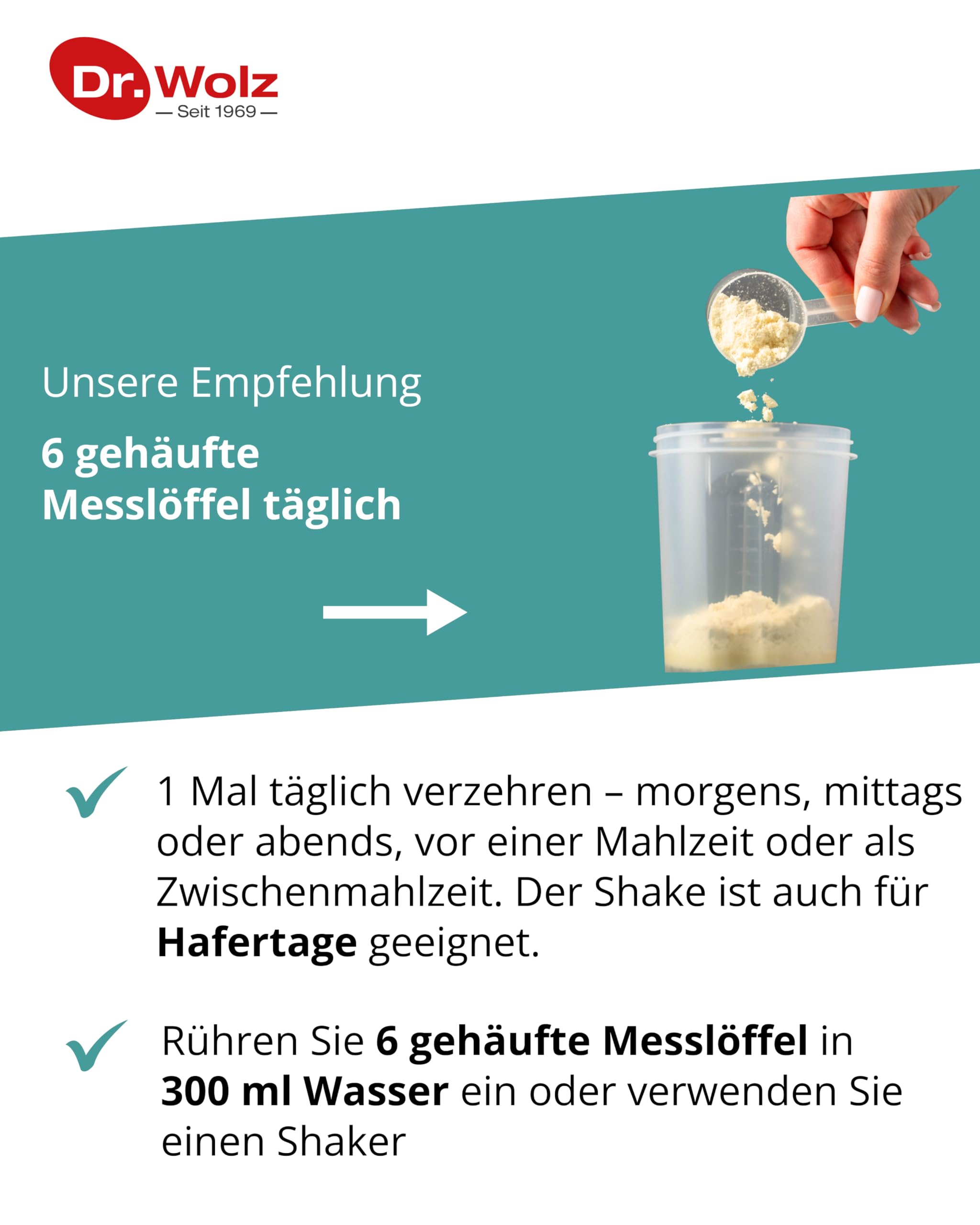 Dr. Wolz HAWEI® Glucanhafer-Eiweiß-Shake 422g – Kombination aus hochwertigem Eiweiß mit Beta-Glucan-Hafer aus Skandinavien – das Original nach der HAWEI®-Methode – Geschmacksrichtung Natur