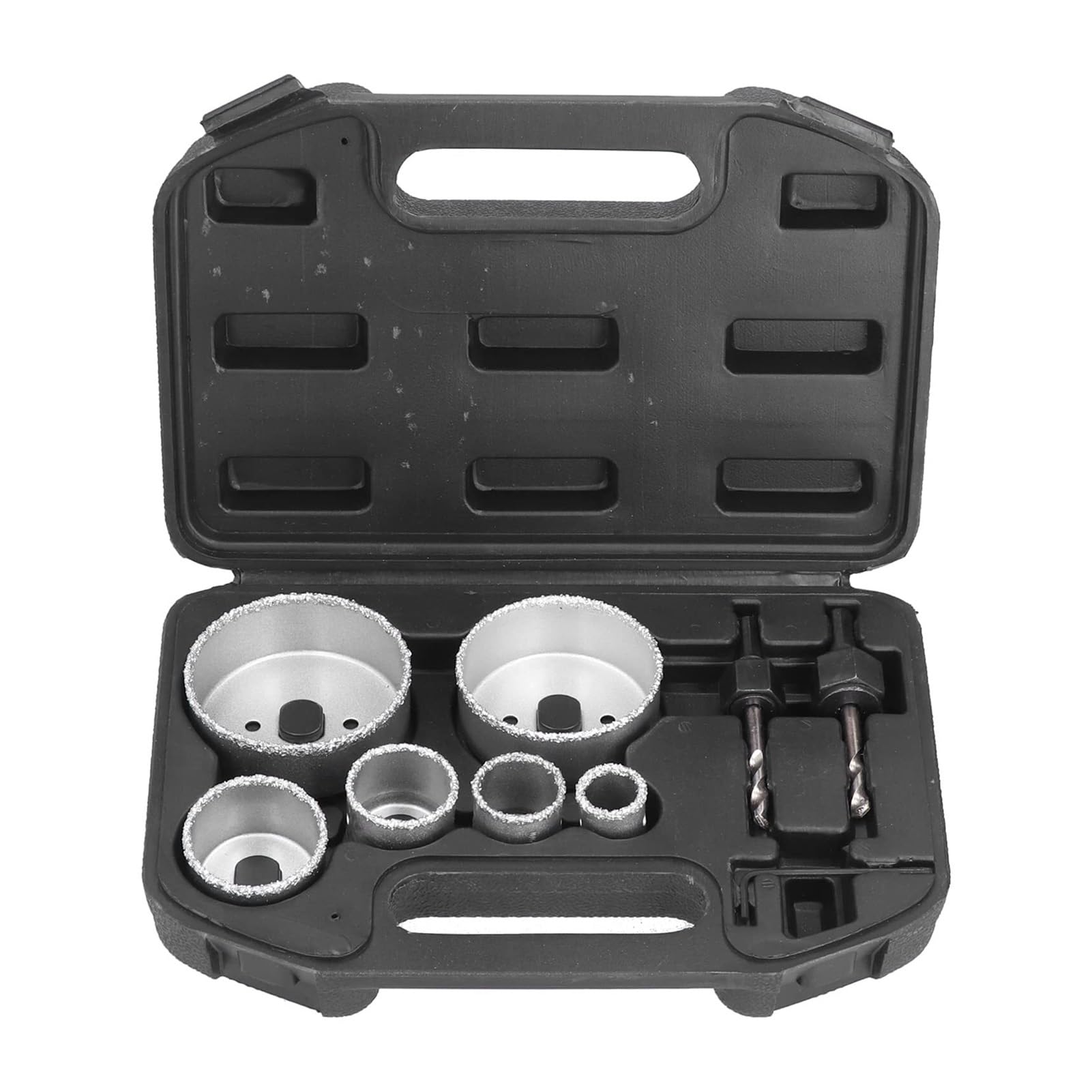 Juego de 9 brocas de carburo de tungsteno for sierras de corona, diámetro de corte de 22 a 73 mm, for baldosas de cerámica y ladrillos, alta precisión y durabilidad, con caja de almacenamiento negra
