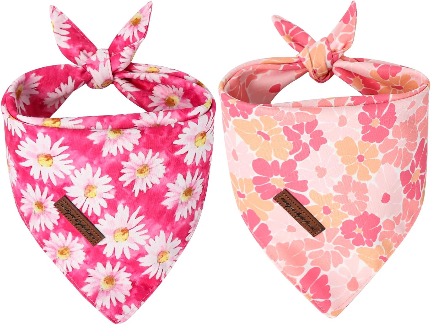 Unique Style Paws Dog Spring Bandanas 2Pcs Washable Cotton Triangle Summer Rose Daisy Flower Puppy Scarfs for Small Medium Large Dogs and Cats