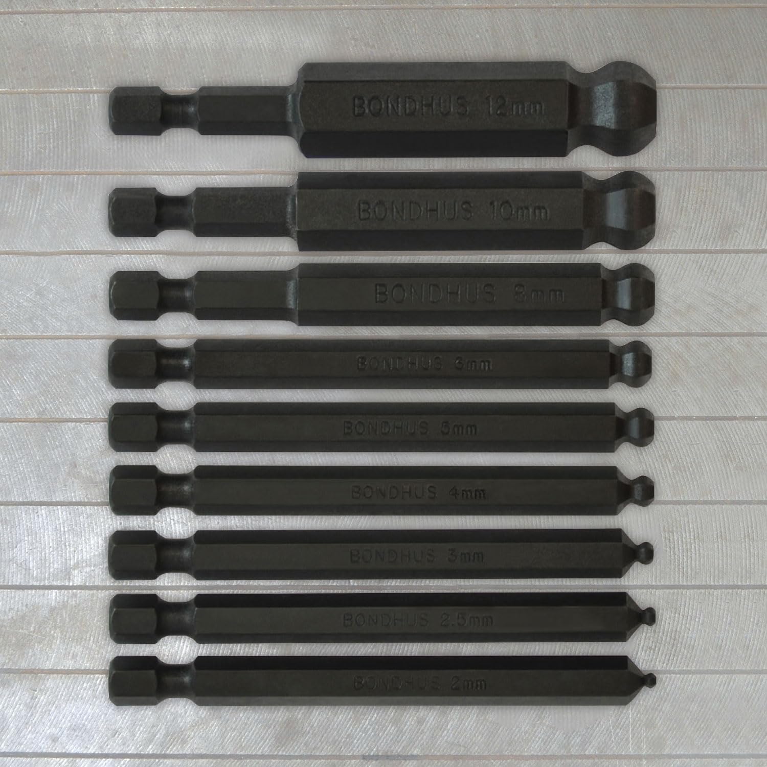 Bondhus 10899 Set of 9 Balldriver Power Bits, sizes 2-12mm - Hex