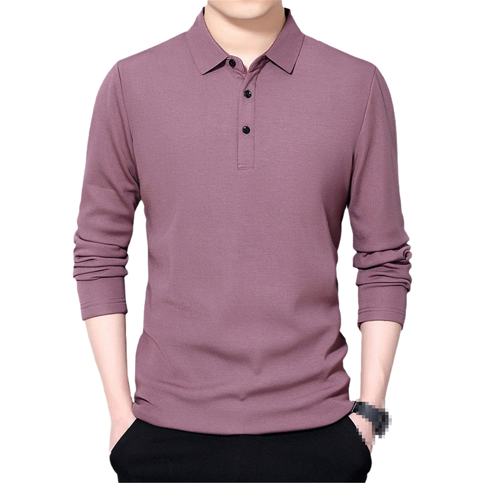 Modisches einfarbiges Herren-Poloshirt, lässig, koreanisch, einfarbig, langärmelig, atmungsaktive Kleidung, Lila, 3XL
