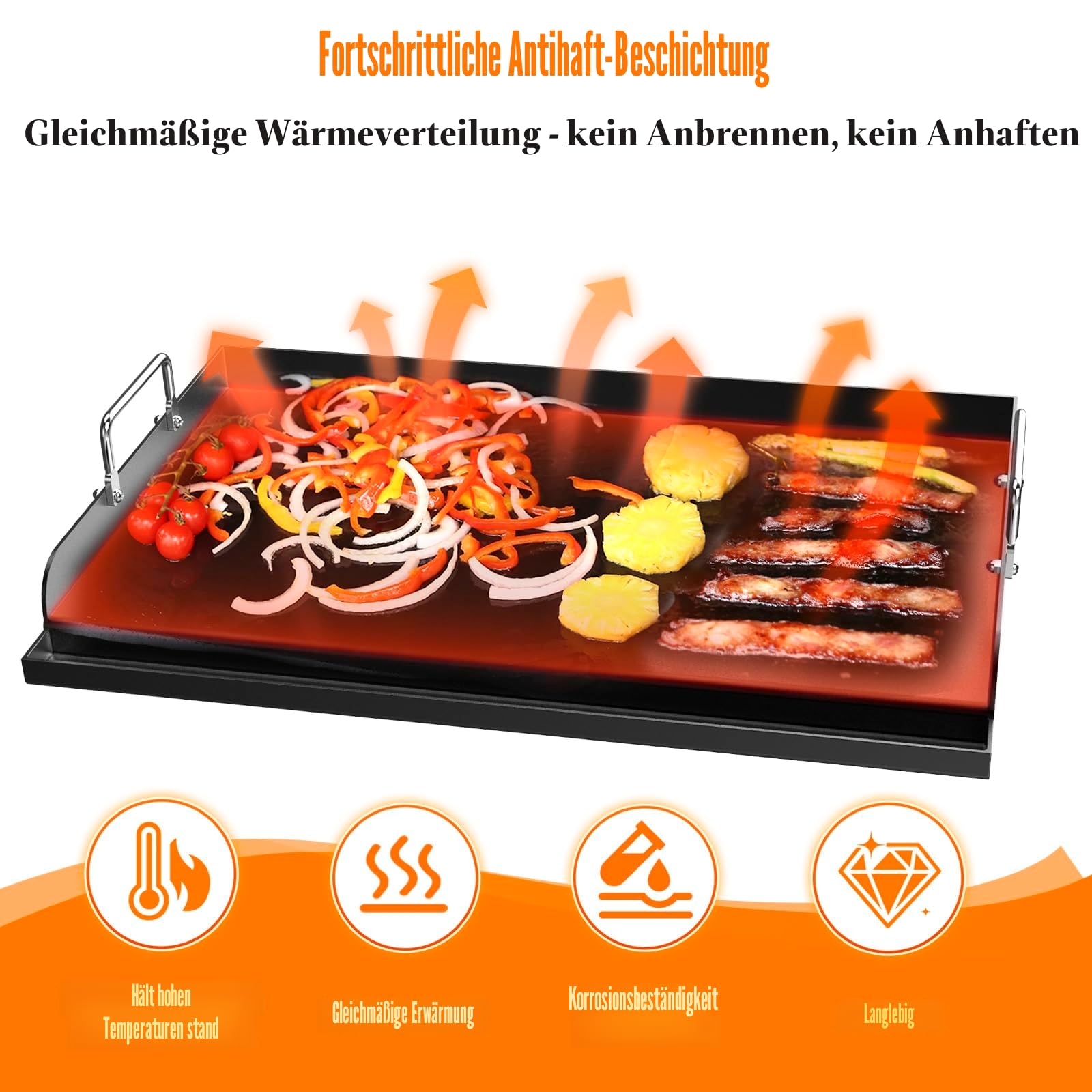 GFTIME Grillplatte 63,5 x 40,6cm, Universal Plancha für Gasgrills und Holzkohlegrills, Elektrogrill, Universal Grillpfanne Flache Oberplatte, Antihaftbeschichtung, Große Rechteckige Grillplatte