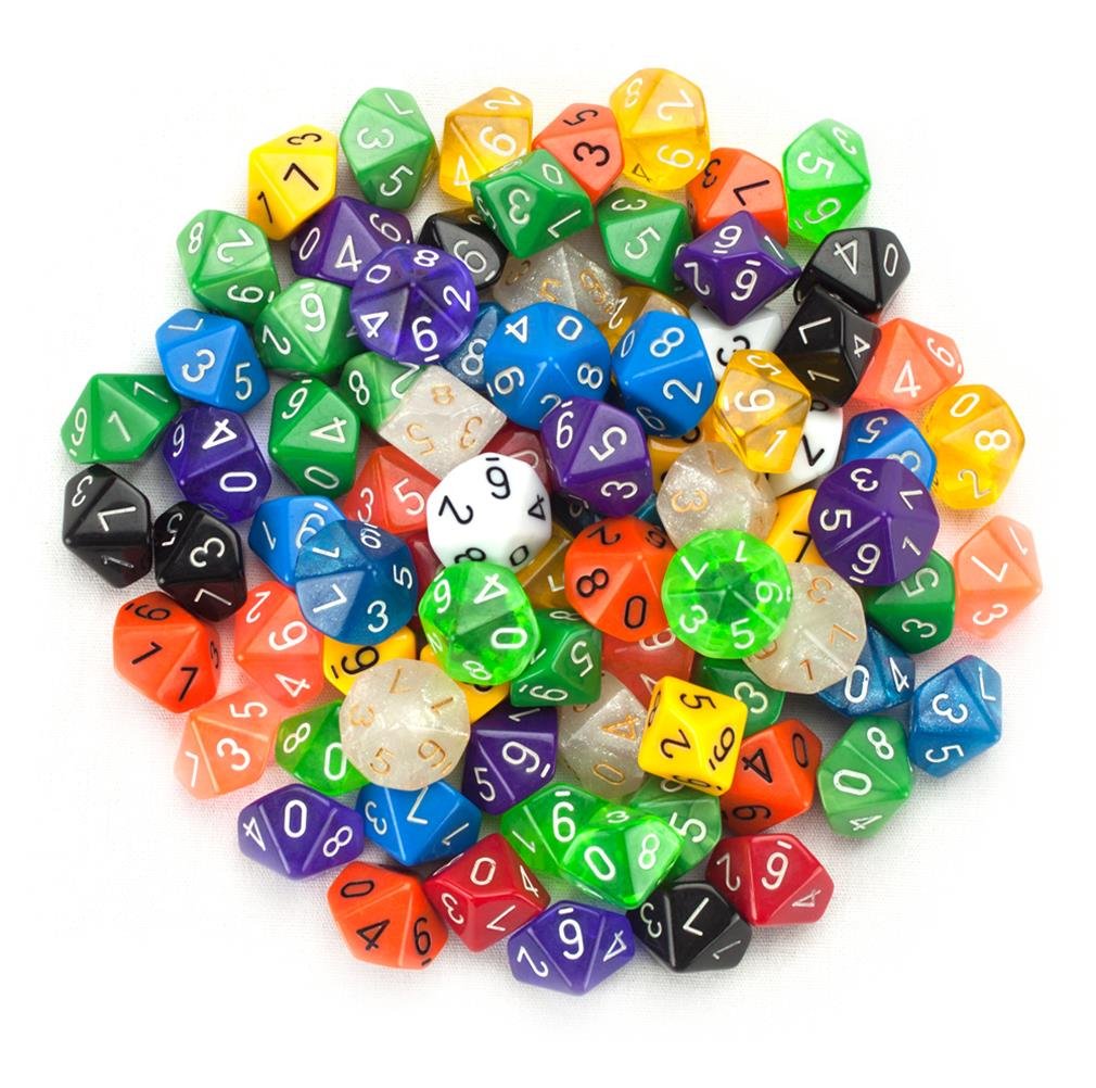 Wiz Dice100+ Pack of Random D10 Polyhedral in Multiple Colors