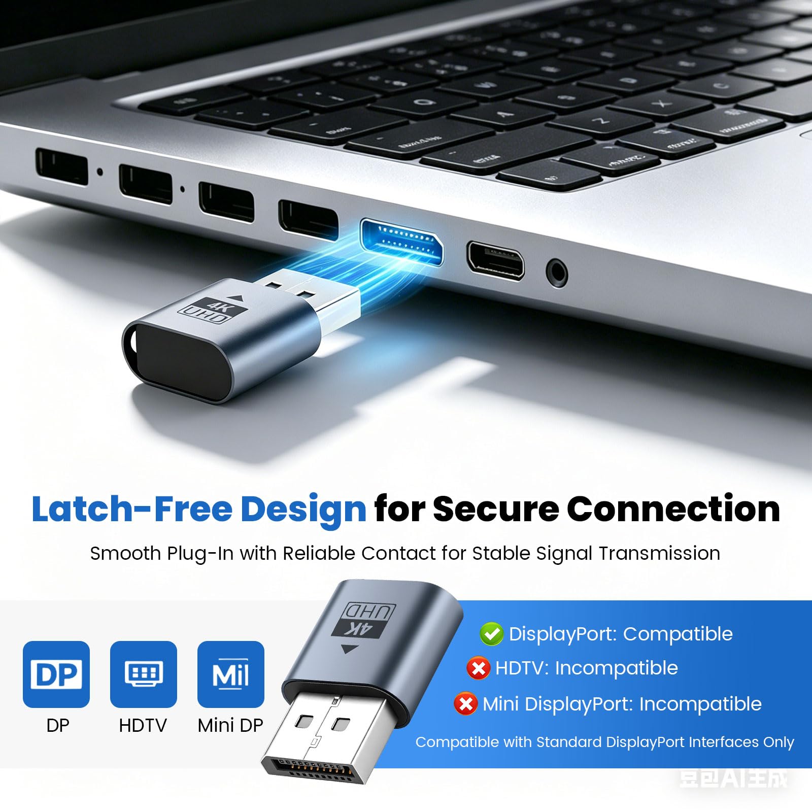 DP Dummy Plug 4K DisplayPort Adattatore display virtuale con portachiavi, emulatore EDID Headless Ghost per desktop remoto e server, emulatore di scheda grafica per PC, Mac, Linux (1 pezzo)