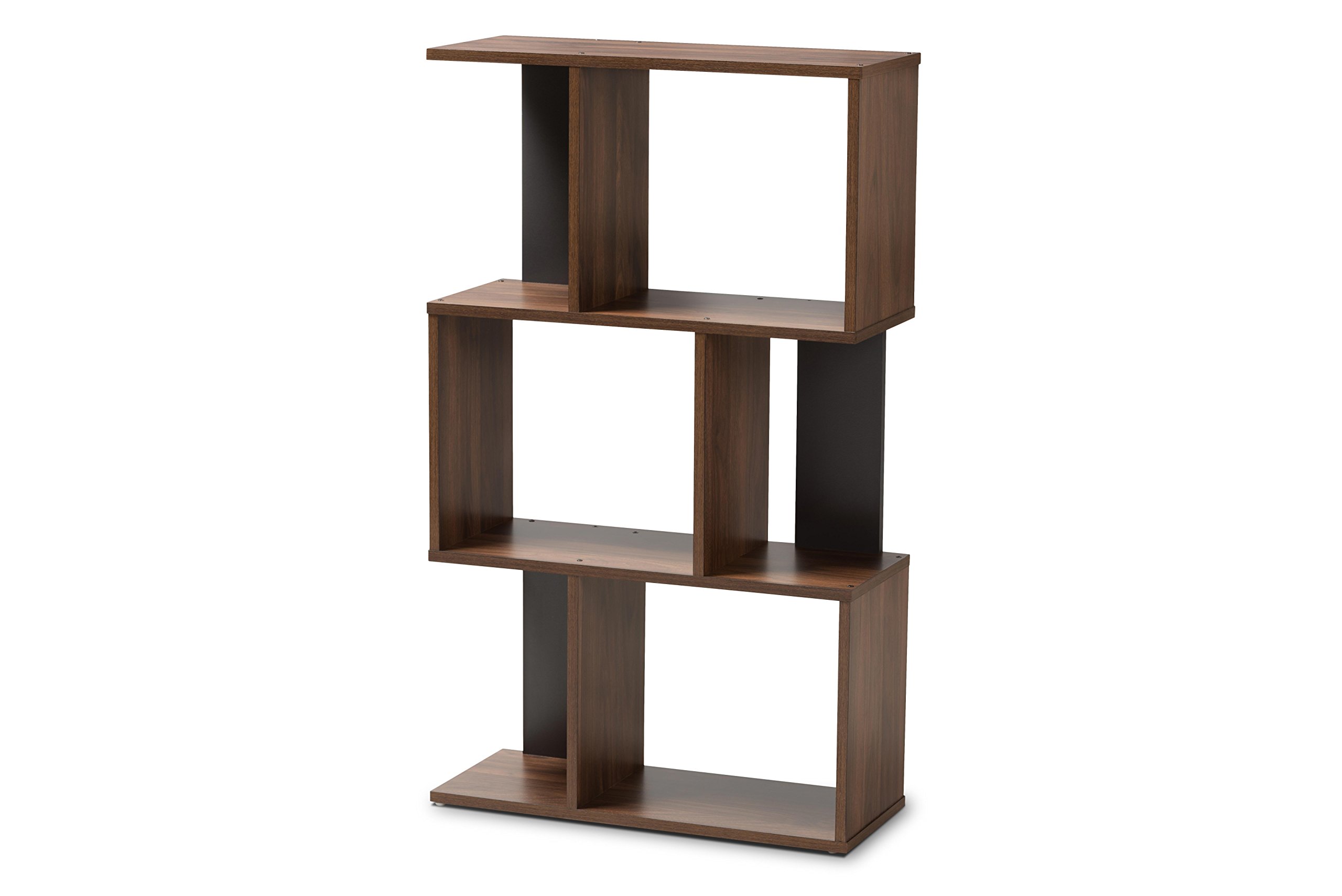 Baxton Studio Vivace Display Bookcase, Walnut Brown/Dark Grey