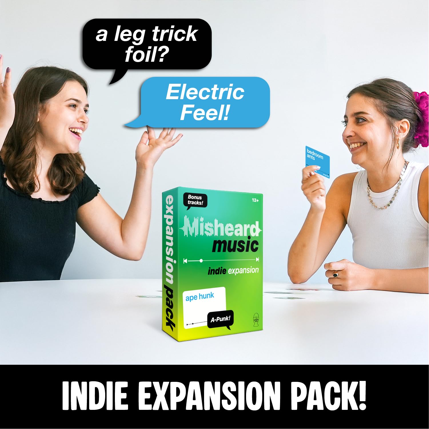 Lucky Egg Misheard Music: Indie Expansion – dodatek do oryginalnej gry muzycznej Misheard, 100 niezależnych lirycznych kart nonsensów, wymagana gra podstawowa