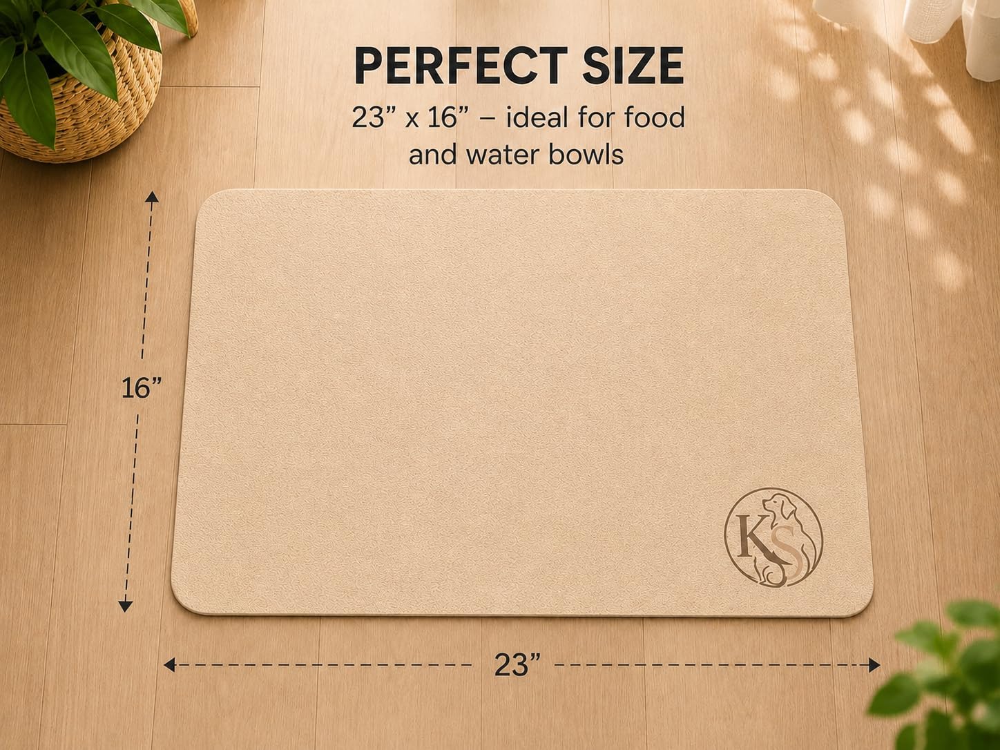 Pet Feeding Mat for Dogs and Cats, Beige Non-Slip Placemat, Beige | Waterproof Surface, Easy to Clean, Floor Protector, Food Bowl Mat, Beige Color