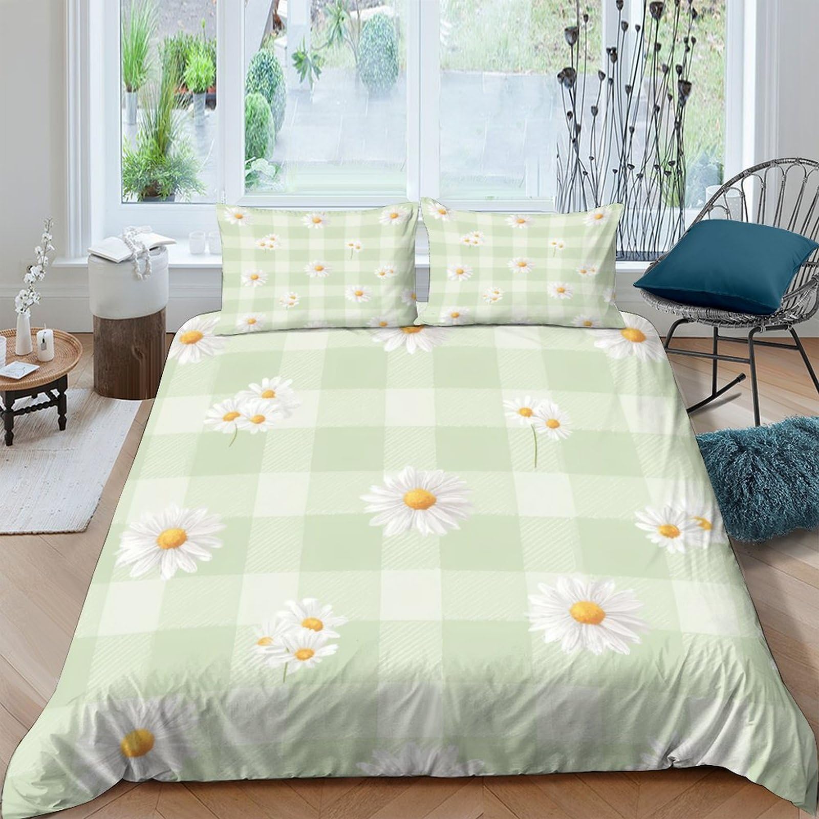 Ctjqhvkz Style-9 3D Printed Daisy Plaid Fitted Sheet Microfiber Soft Floral Bed Cover For Bedroom Guest Room Mattress Protection Decor Single（135X200cm）