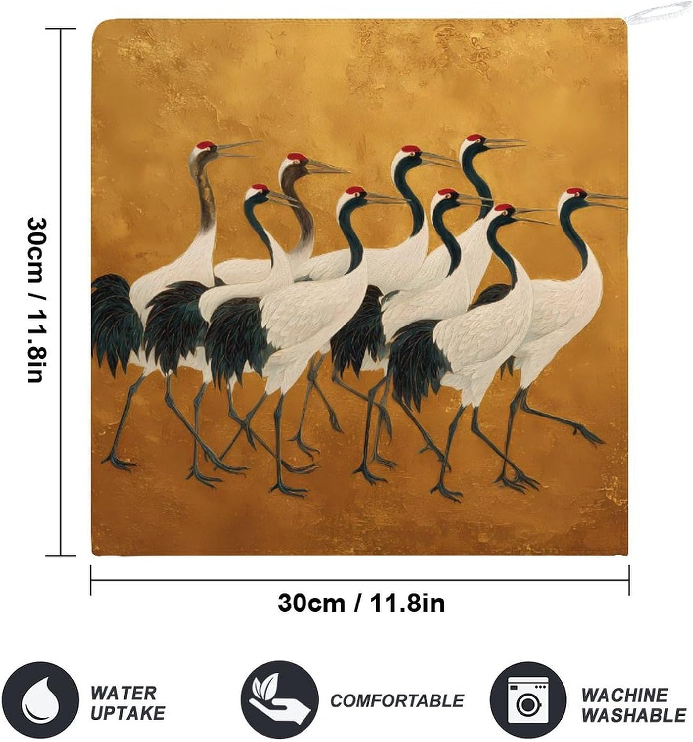 Japanese Crane Bird Microfiber Hand Towels for Bathroom Soft Absorbent Bath Kitchen Towel with Hanging Loop 4PCS