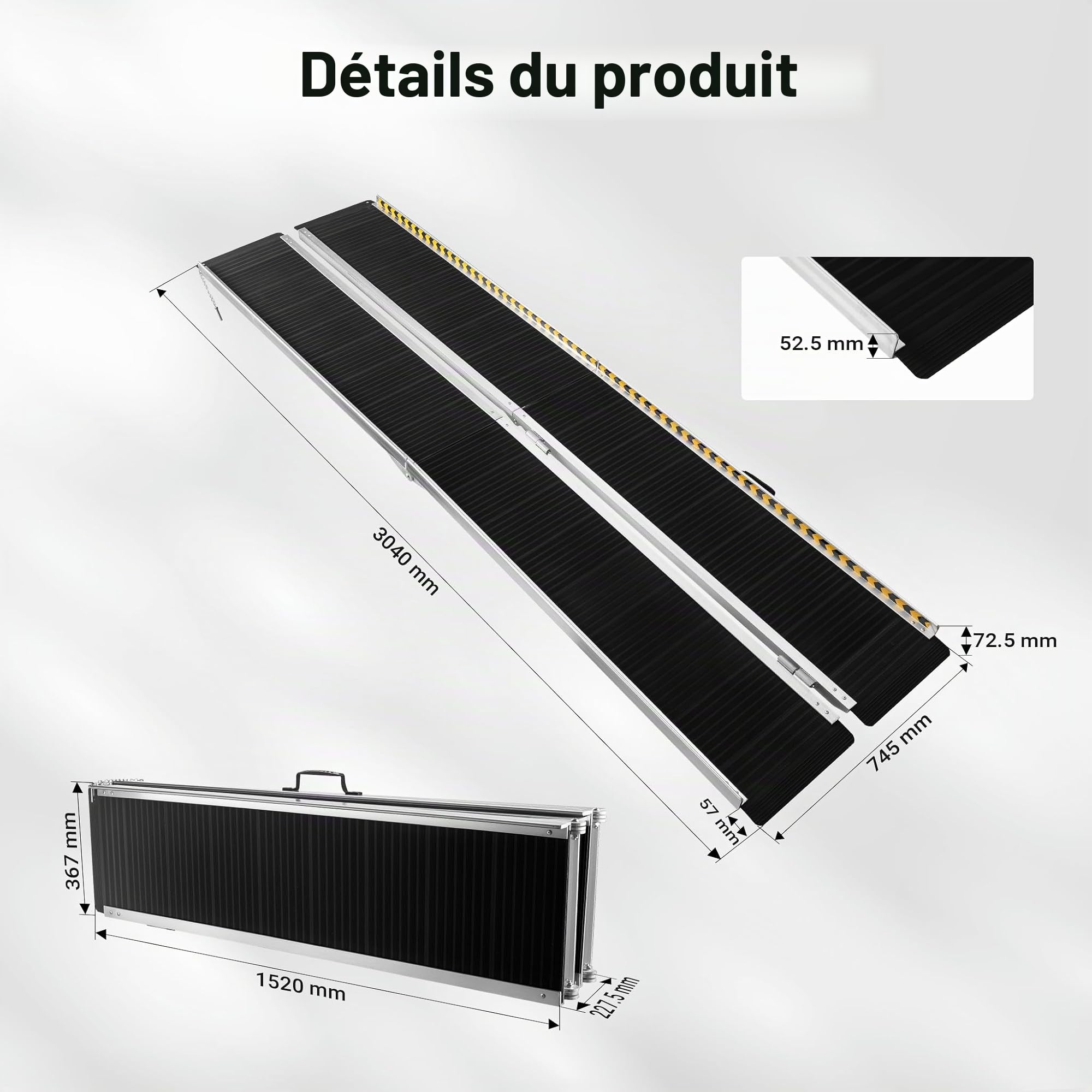 Rampe pour Fauteuil Roulant Rampe de Chargement 2X Pliable Alu Surface antidérapante 305 cm 270kg
