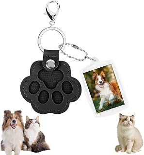Pet Hair Keychain, Cute Leather Cat Paw Keychain with Acrylic Small Photo Frame,Pet Fur Memorial Gift keychain