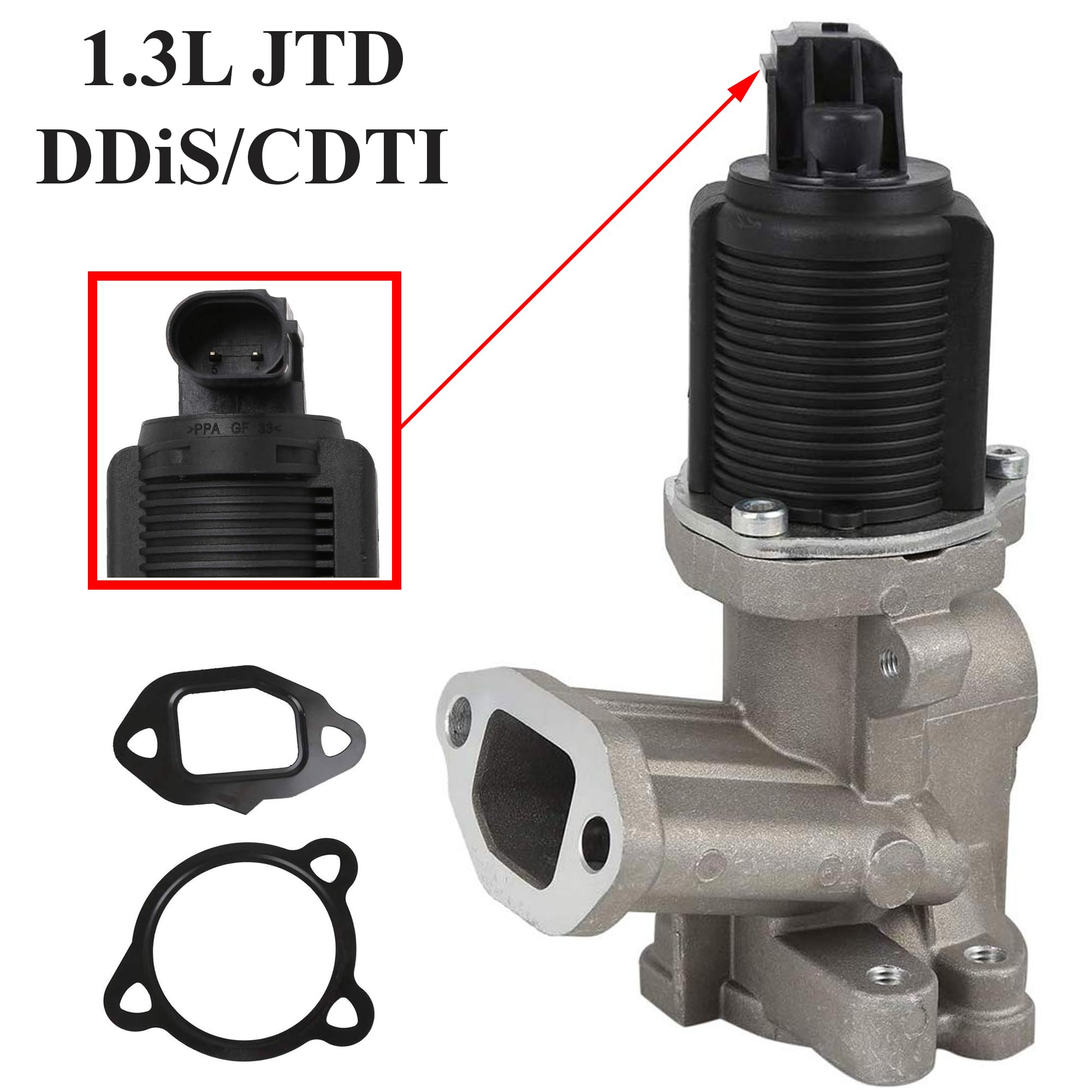 Partsline Vanne EGR compatible avec 500, Doblo, Fiorino, Idea, Panda, Punto, Qubo, Combo, Corsa C D, Meriva A, Ignis, Swift III 1.3 D Multijet JTD CDTi DDis - 55184651 55201144 55219498