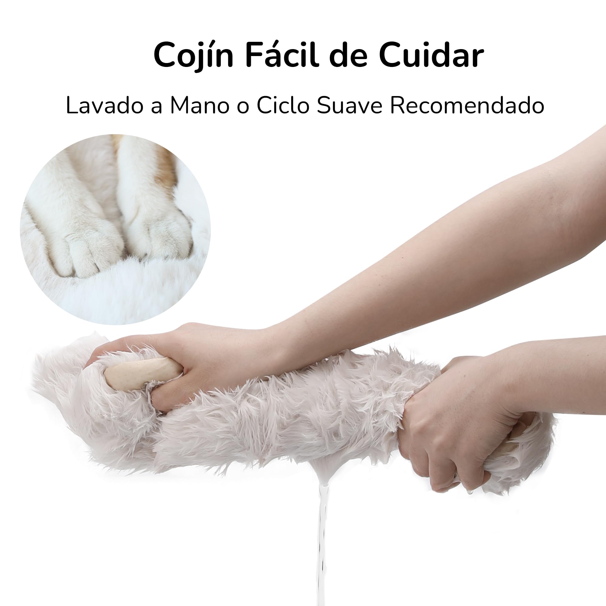 FUKUMARU Caseta para Gatos Interior - Cama Extragrande de 60 cm con cojín de Peluche imitación Conejo, sofá o casa Ovalada de Fieltro para Gatos domésticos, Beige