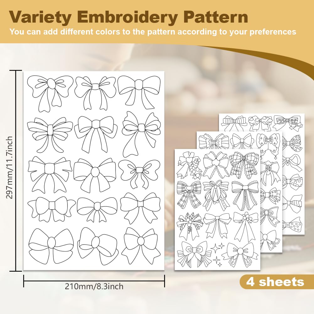 DOODLREAM 58Pcs Bow Embroidery Pattern Stabilizer, 8.3