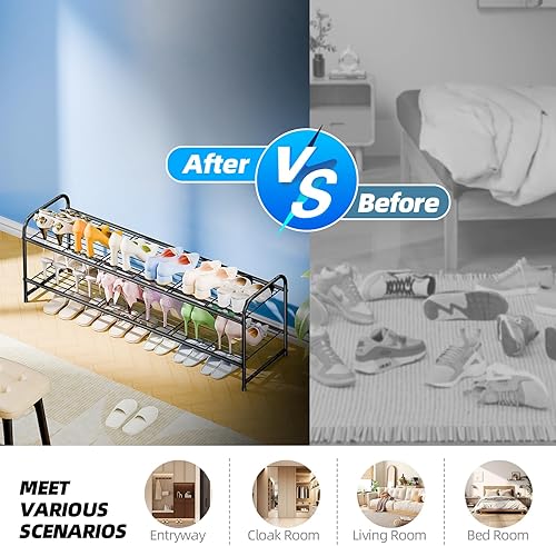 Vista 6 de 2 Tier Shoe Rack for Closet, 44 Inch Extra Long Shoe Storage Organizer for Shelves, Heavy Duty Metal, Easy Assembly, Black