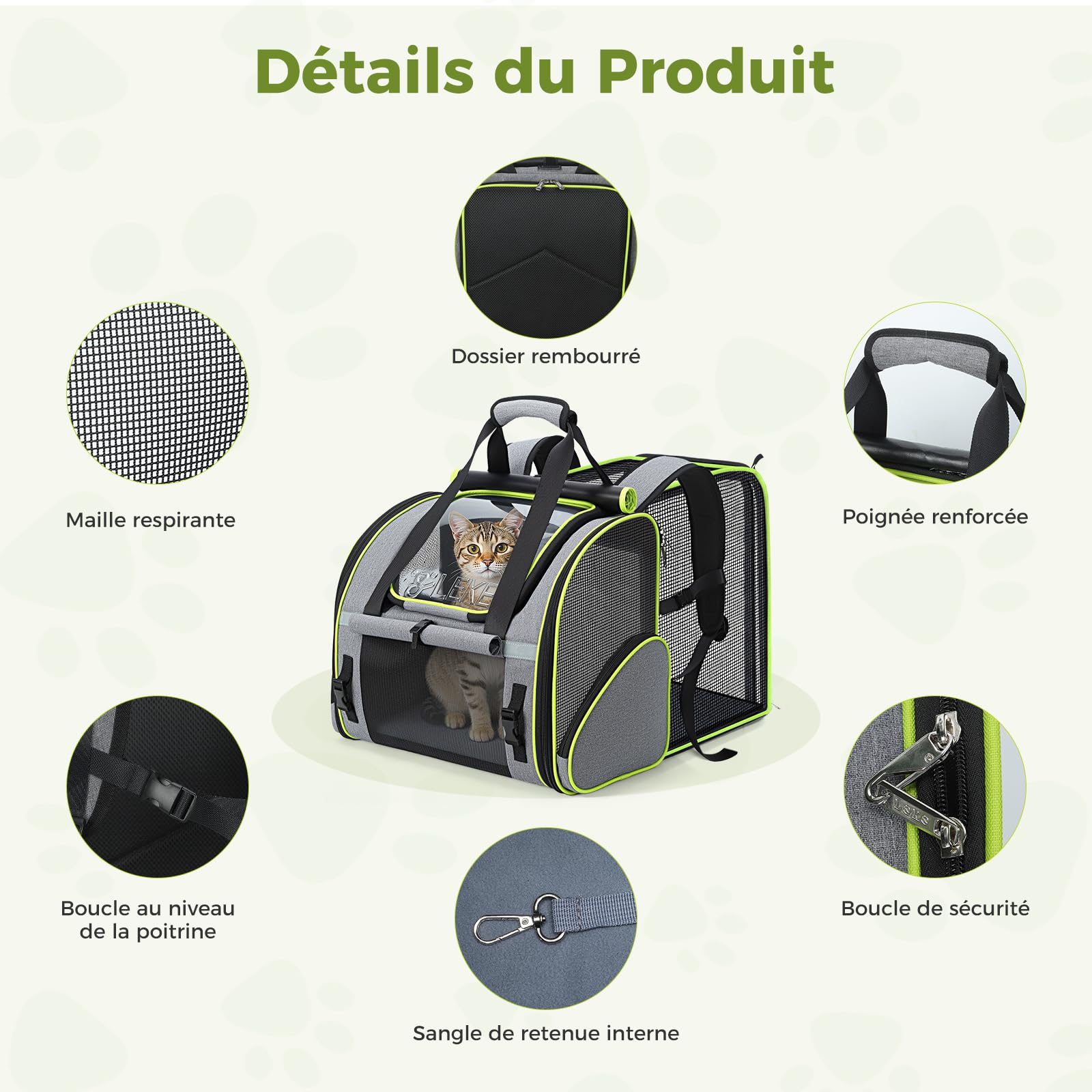 Lekesky Sac Transport Chat Petit Chien Extensible, Sac à Dos Chat Bubble avec Fenêtre en Filet, Sacs de Voyage Portable et Pliable pour Chat, Sacs Animaux Respirant et Léger, Gris